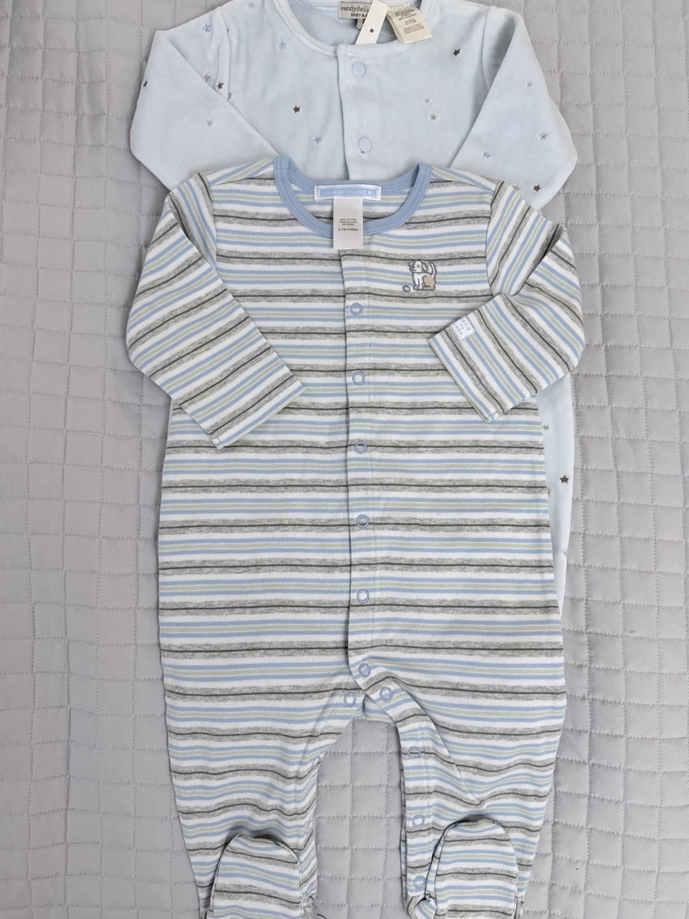 Janie and Jack Light Blue & White Striped Footed One-Piece Set and Wendy Belliss